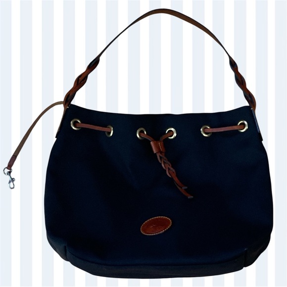 Classic Dooney & Bourke Nylon Drawstring Black and Red Interior Bucket Bag EUC - Picture 6 of 9